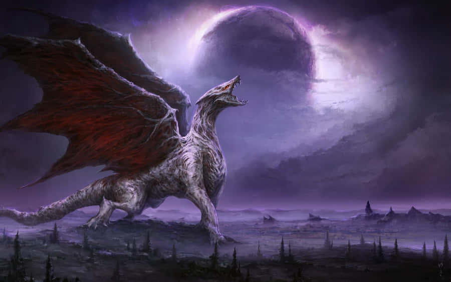 An Ethereal Purple Dragon In Flight Wallpaper