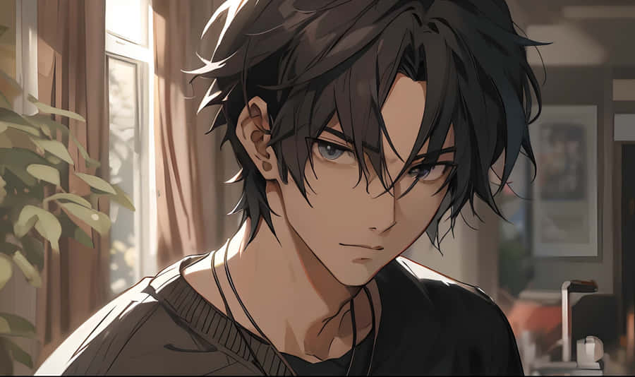 Anime Boy Black Hair Serious Look Wallpaper