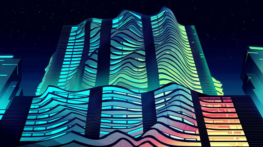 Architecture Building Synthwave Art Wallpaper