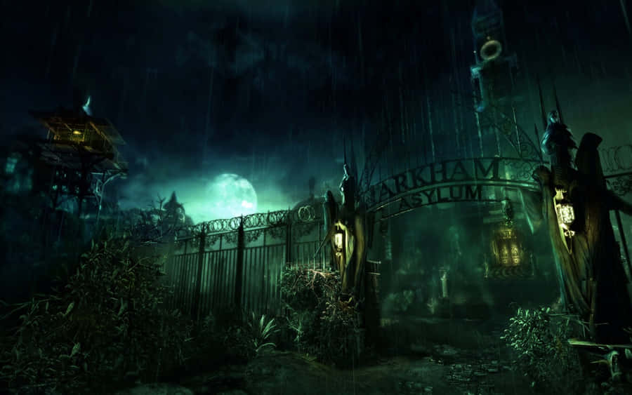 Arkham Asylum Gatesat Night Wallpaper