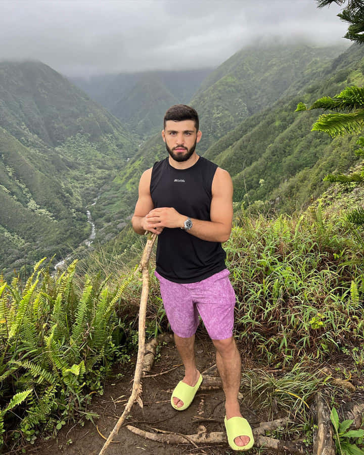 Arman Tsarukyan With Branch At Mountain Wallpaper