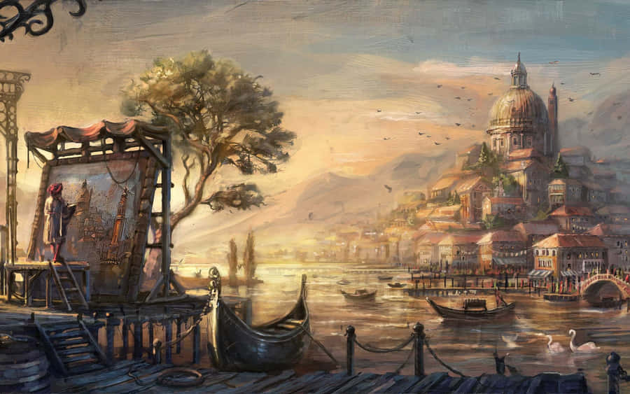 Artistic Impression Of Nature Seen In Oil Painting Wallpaper