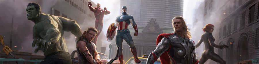 Assemble The Justice With Avengers Dual Screen Wallpaper