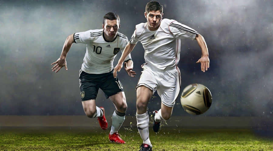 Athletic Football Players Ready To Score Wallpaper