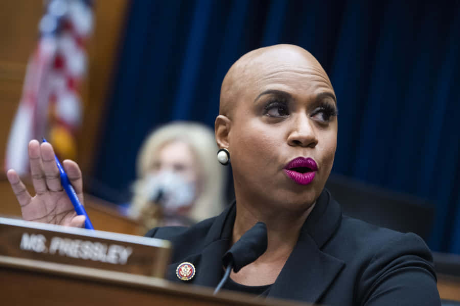 Ayanna Pressley - Us Congresswoman In Deep Thought Wallpaper