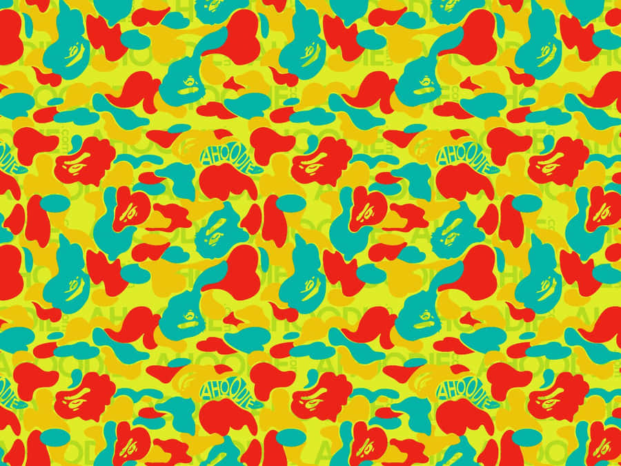 Bape Yellow, Red, And Blue Camo Wallpaper