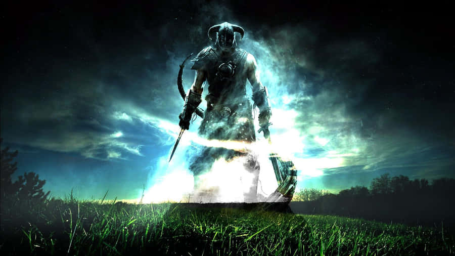 Best Skyrim Large Dragonborn On Field Wallpaper