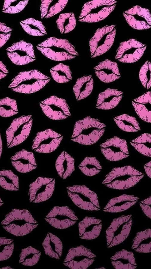 Black And Pink Iphone Kiss Marks Pattern Wallpaper