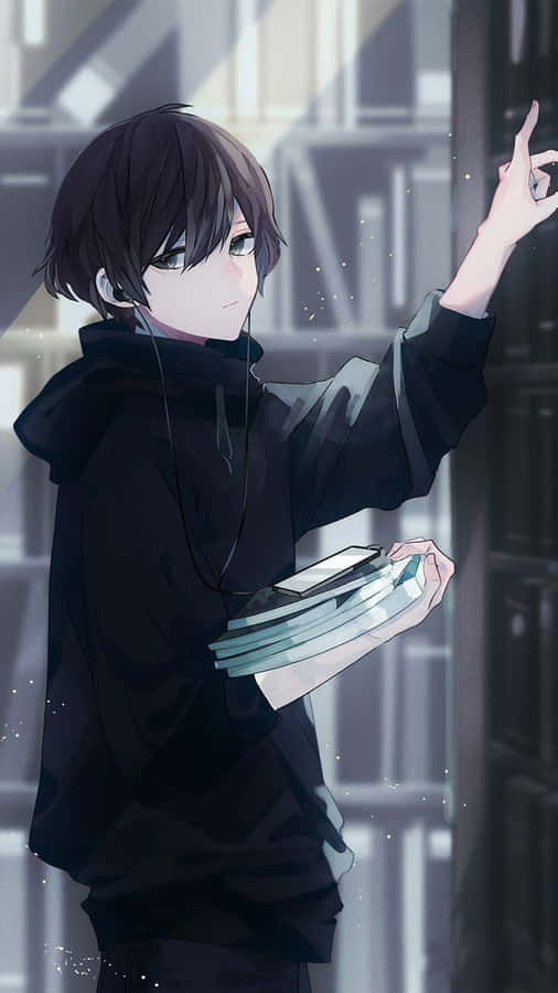 Black Anime Pfp Boy With Books Wallpaper