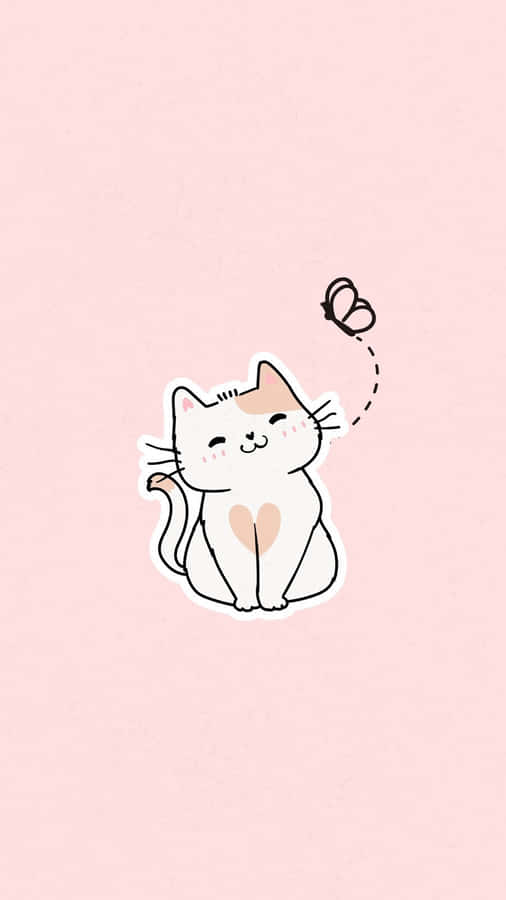 Blissful Cat Pink Background Wallpaper