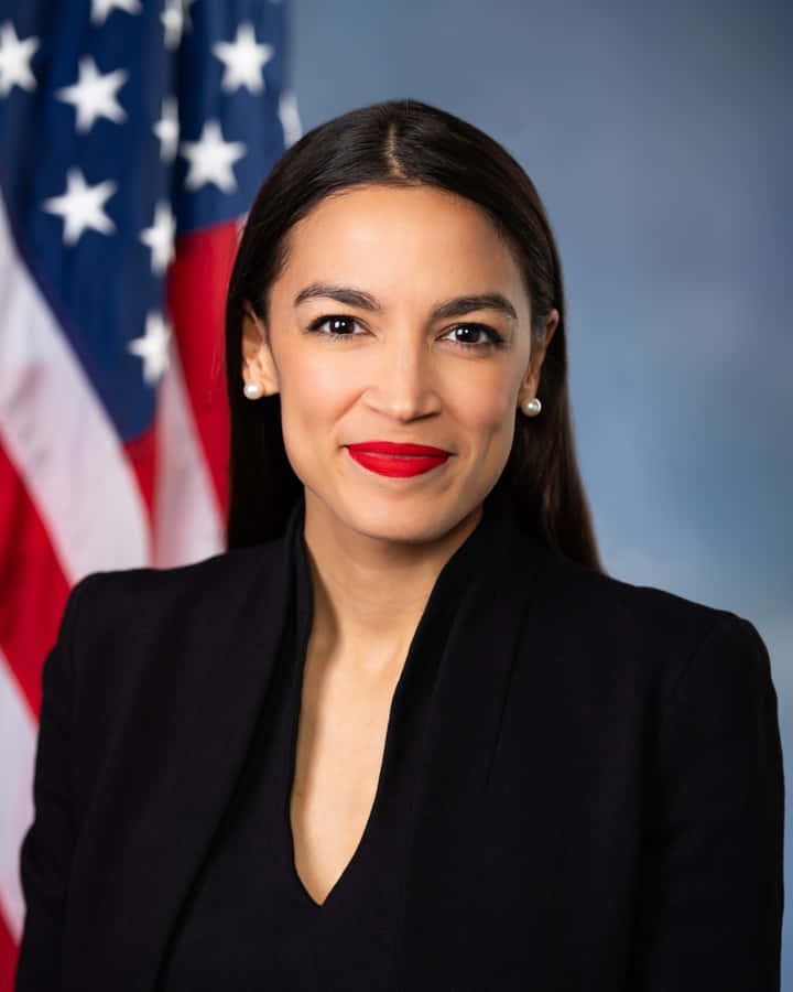 Blue Aesthetic Alexandria Ocasio-cortez With Flag Wallpaper