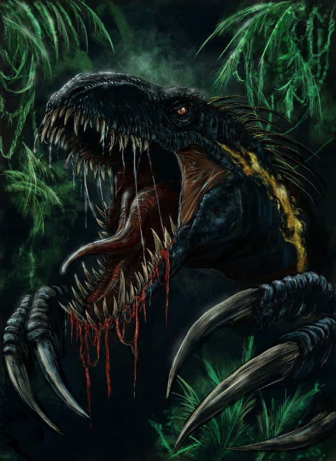 Blue Jurassic World Green Leaves Wallpaper