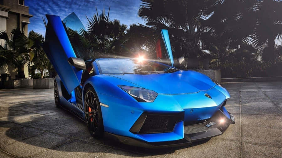 Blue Lamborghini Aventador Cool Exterior Wallpaper