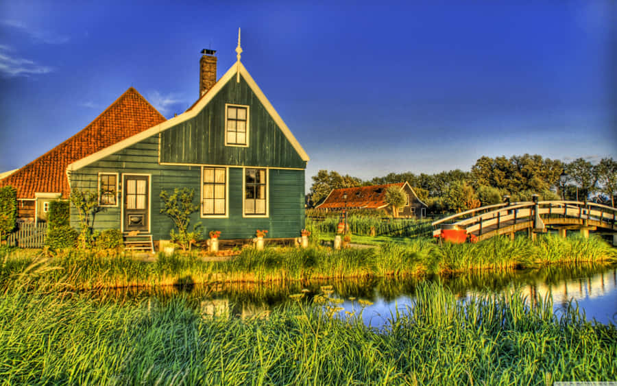 Bridge By A Farmhouse Desktop Wallpaper