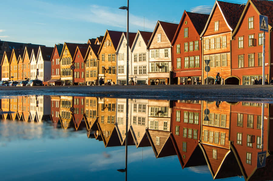 Bryggen Reflections Bergen Norway Wallpaper