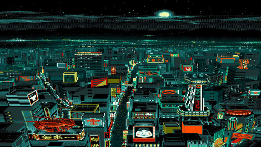 Bustling City Pixel Art Wallpaper