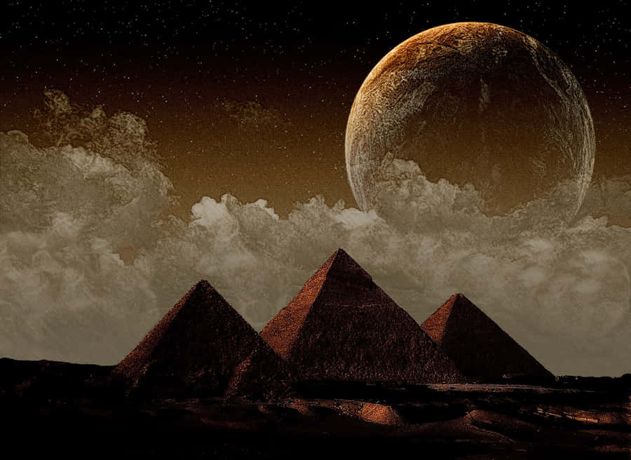 Caption: The Majestic Giza Pyramids Against A Brilliant Sky Wallpaper