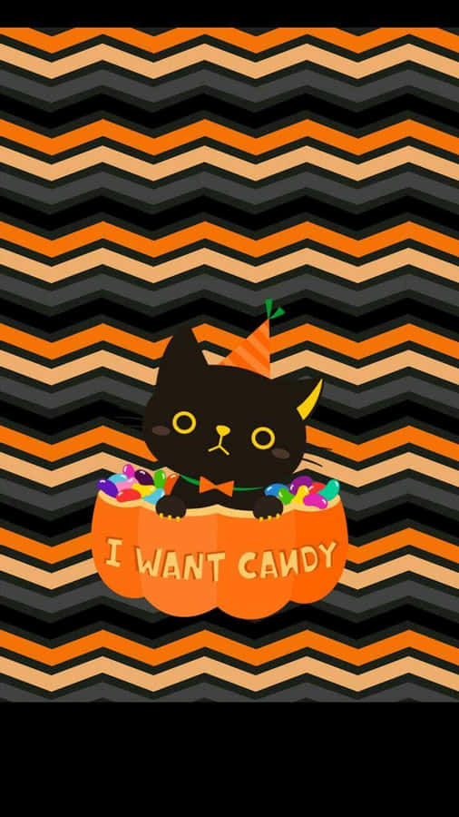 Catch A Peek Of This Mischievous Black Cat, Celebrating The Spookiest Night Of The Year! Wallpaper