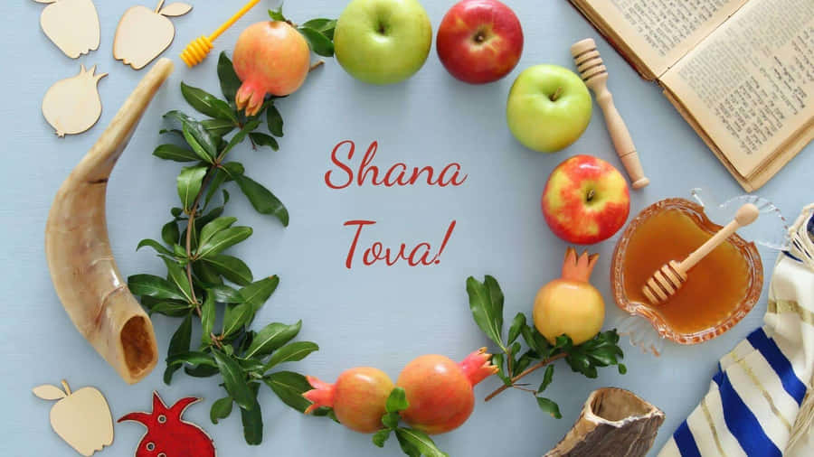 Celebrating Rosh Hashanah With Traditional Symbols Wallpaper