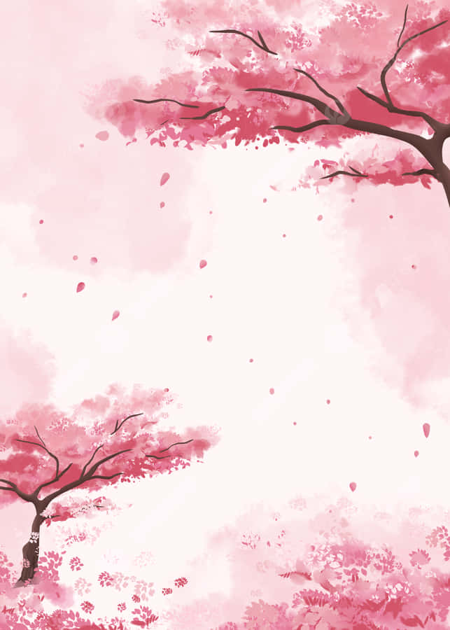Cherry Blossom Watercolor Anime Background Wallpaper