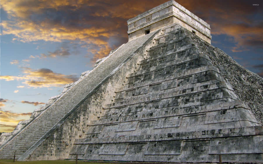 Chichen Itza Mexico Orange Clouds Wallpaper