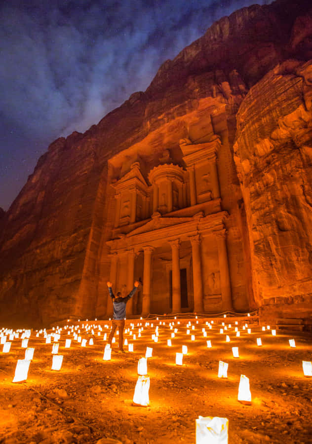 City Of Petra Candle Lights Portrait Wallpaper