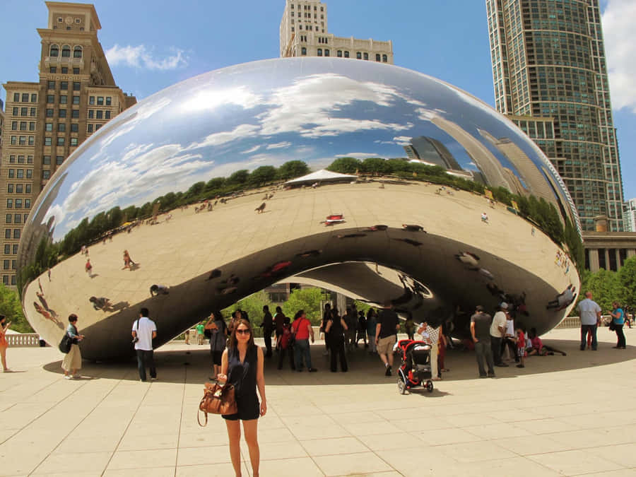 Cloud Gate With People Around Wallpaper