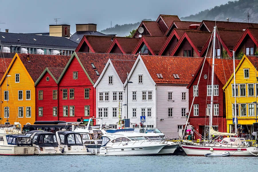 Colorful Bryggen Harbor Bergen Norway Wallpaper