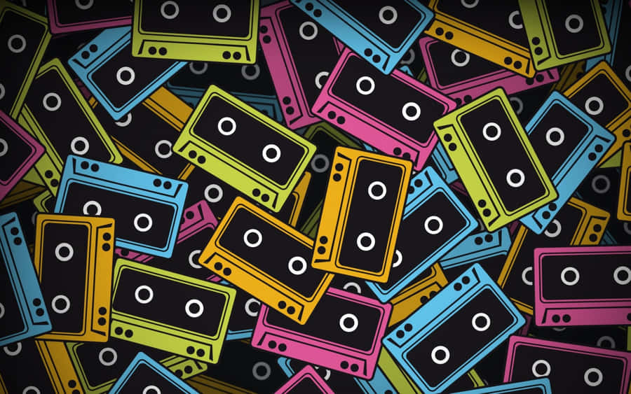 Colorful Cassette Tape Pattern Wallpaper