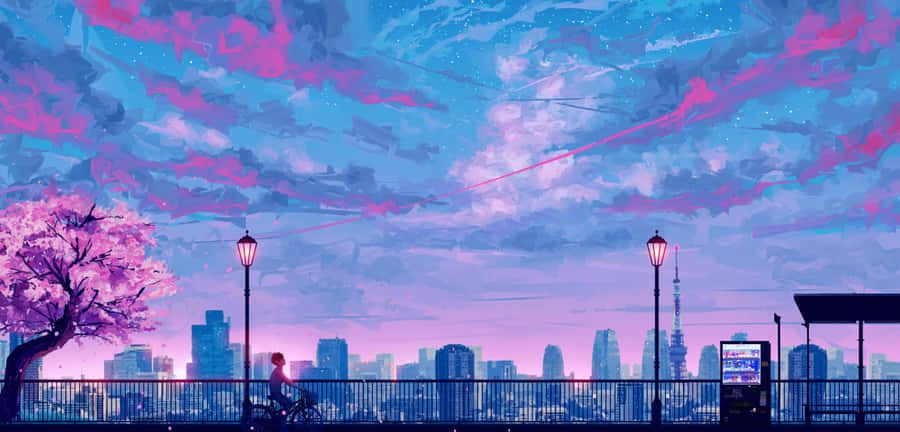 Colorful Evening Sky Lit Up By Blue And Purple Hues. Wallpaper
