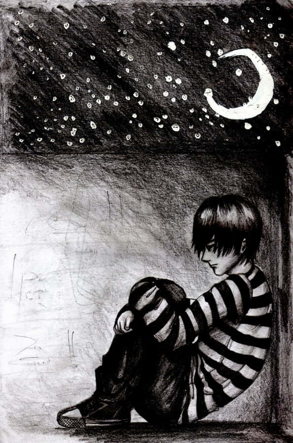 Cool Sad Boy Pencil Sketch Wallpaper