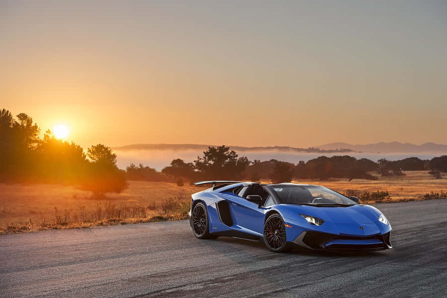 Cool Sunset Blue Lamborghini Aventador Wallpaper