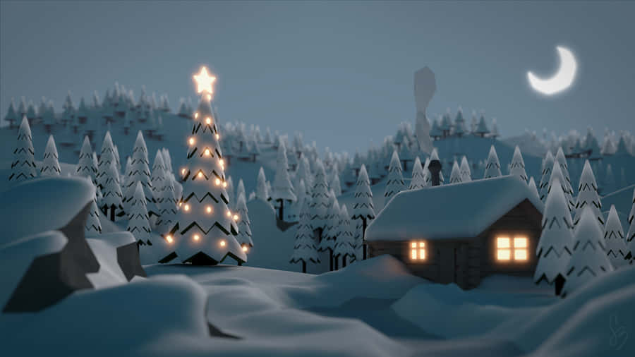 Cozy Winter Christmas Tree Desktop Wallpaper