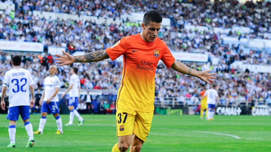 Cristian Tello Barcelona Away Kit Celebration Wallpaper