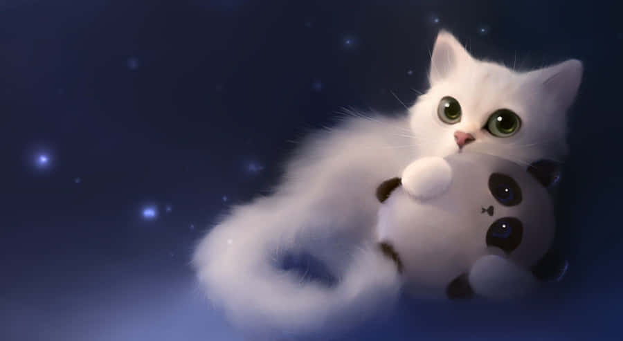 Cute Animals Cartoon Kitten With Panda Wallpaper