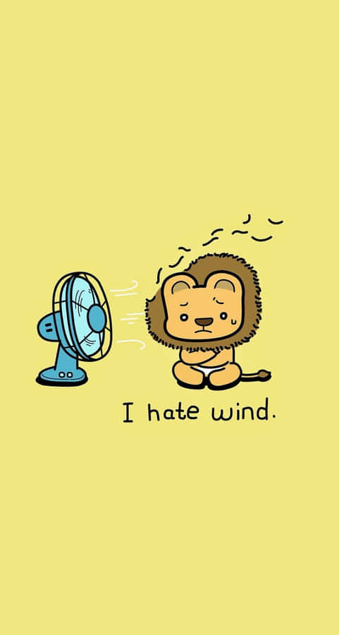 Cute Animals Cartoon Lion With Electric Fan Wallpaper