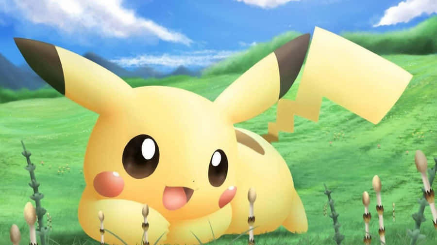 Cute Baby Pikachu Lying On Grass Wallpaper