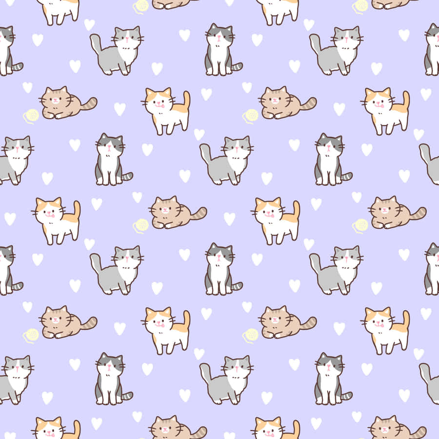 Cute Cat Pattern With Purple Background Wallpaper