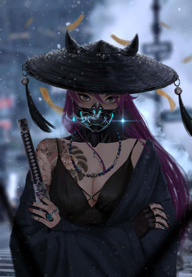 Cute Dark Anime Samurai Girl Wallpaper