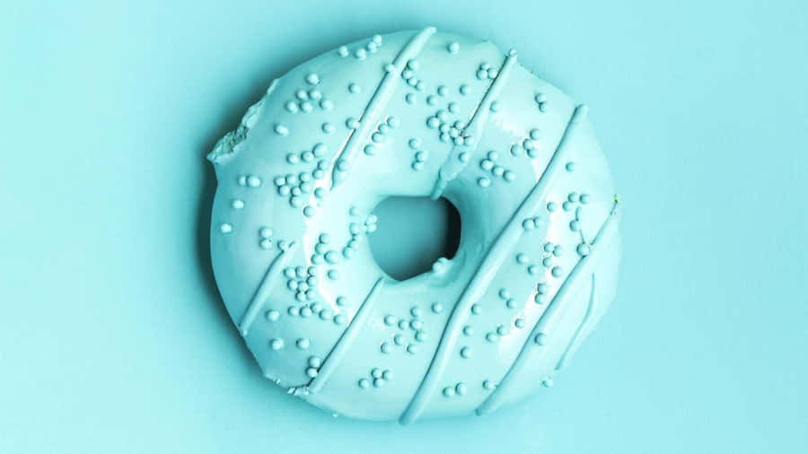 Cute Donut In Teal Aesthetic Laptop Wallpaper