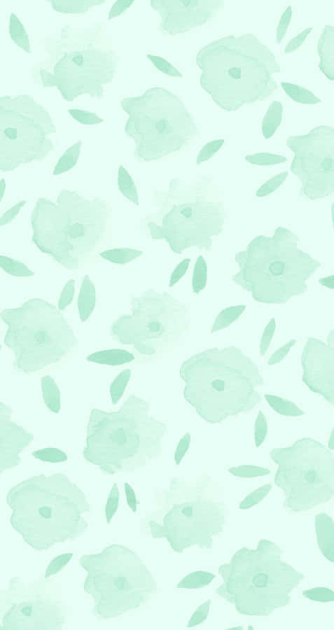 Cute Pastel Green Flowers And Leaves Pattern Wallpaper