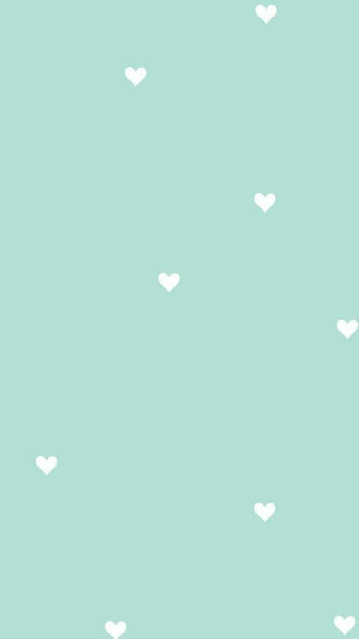 Cute Pastel Green White Heart Pattern Wallpaper