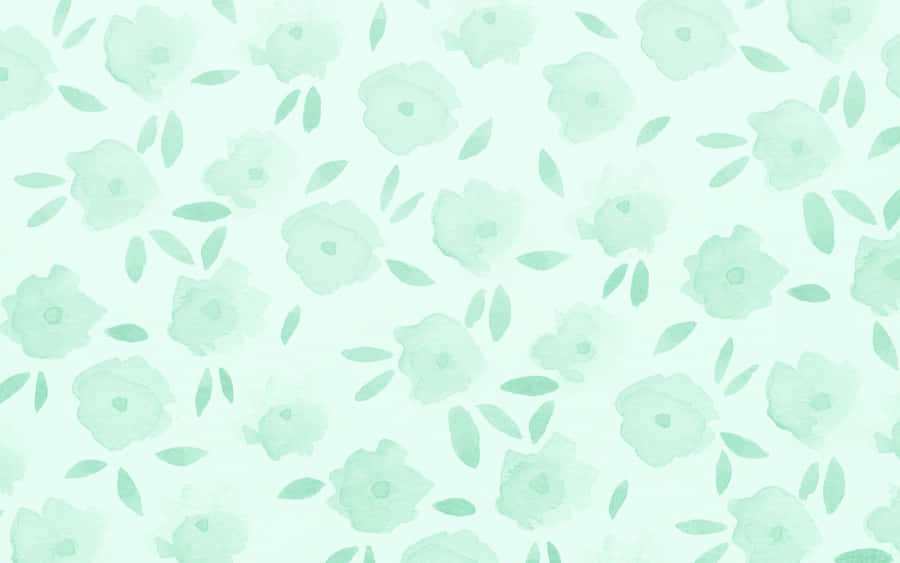 Cute Pastel Soft Green Flowers And Leaves Wallpaper