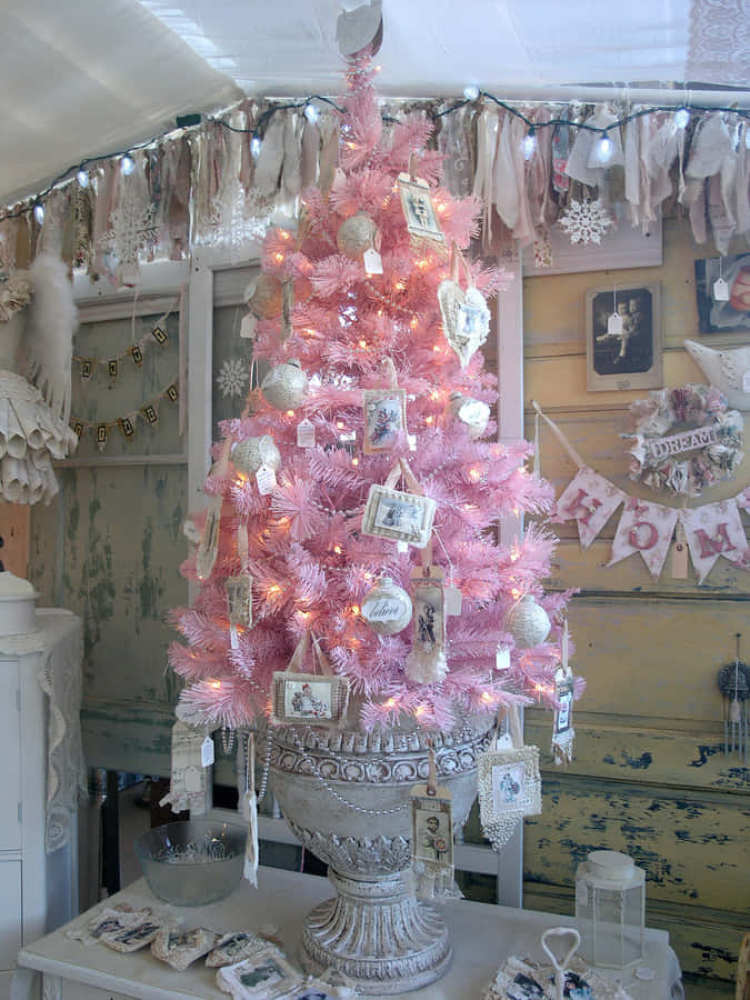 Cute Pink Christmas Trees With Decorations Wallpaper