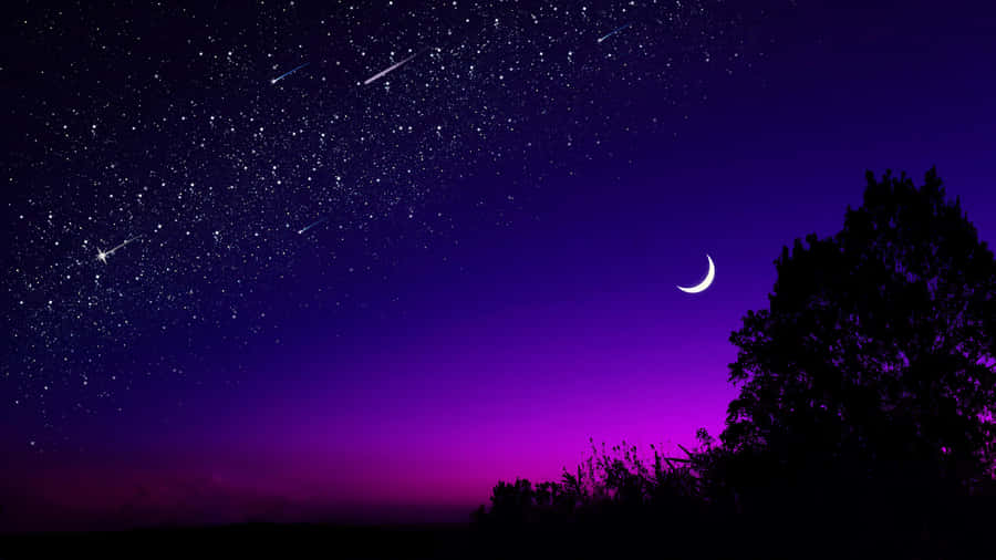 Dark Starry Night With Crescent Moon Wallpaper