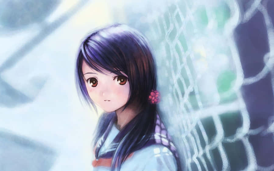 Delightful Cartoon Girl Enjoying The Beauty Of Nature Wallpaper
