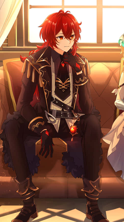 Diluc Sitting Genshin Pfp Wallpaper