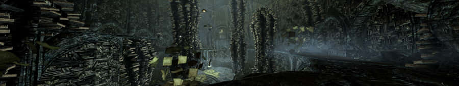 Enigmatic Dark Spectrum Across Triple Monitors Wallpaper