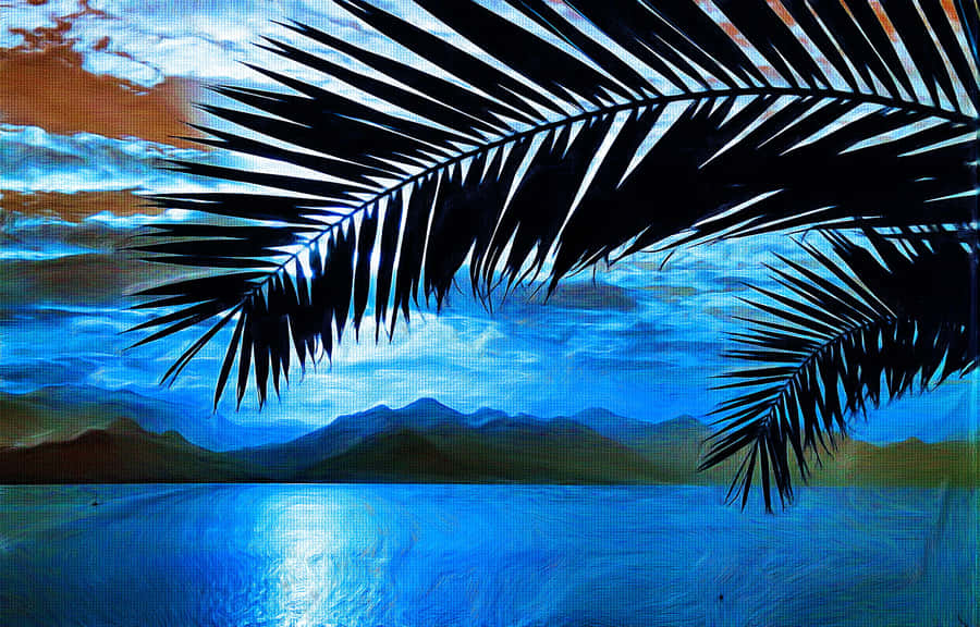 Enjoy A Beautiful Summer Day By The Beach With This Palm Tree Desktop Background Wallpaper