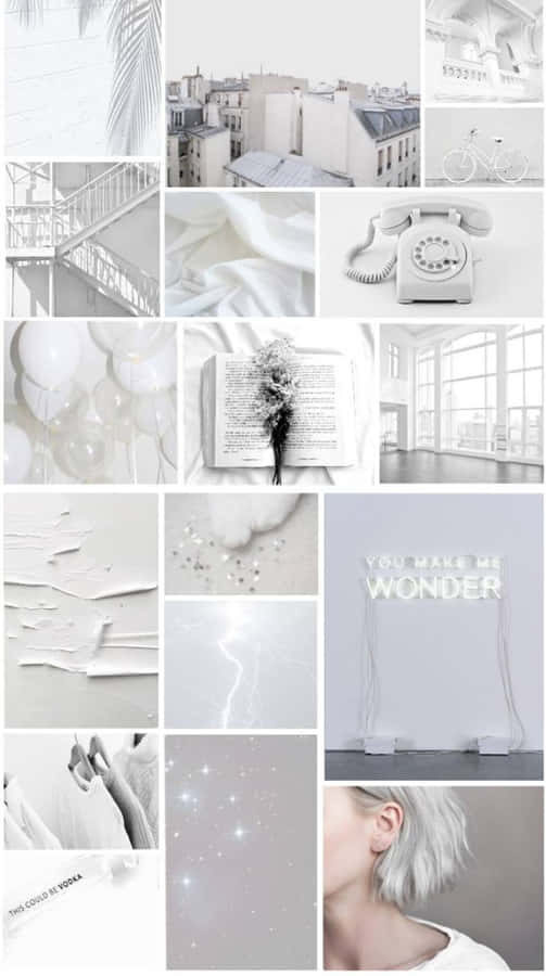 Enjoy The Beauty Of A White Aesthetic Collage Wallpaper